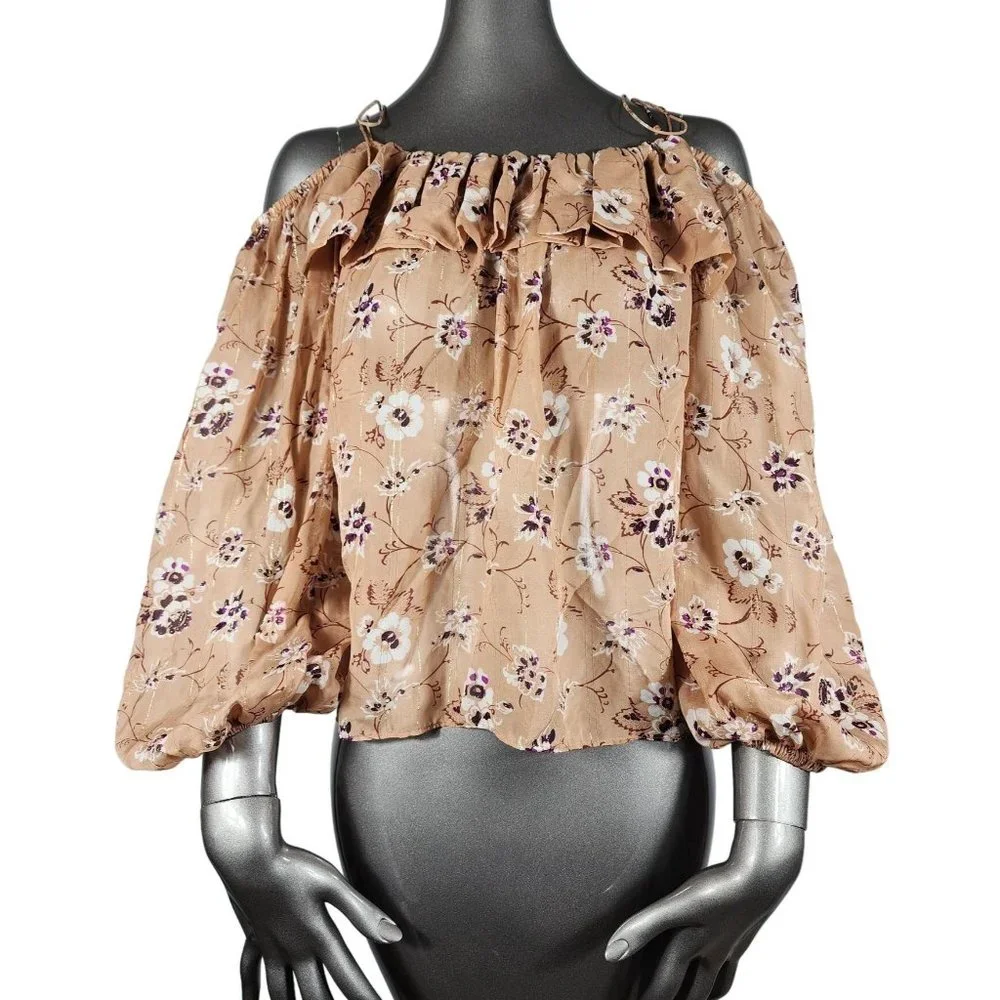 Ulla Johnson Off ShoulderTop Brown Orange Purple Metallic Floral 6